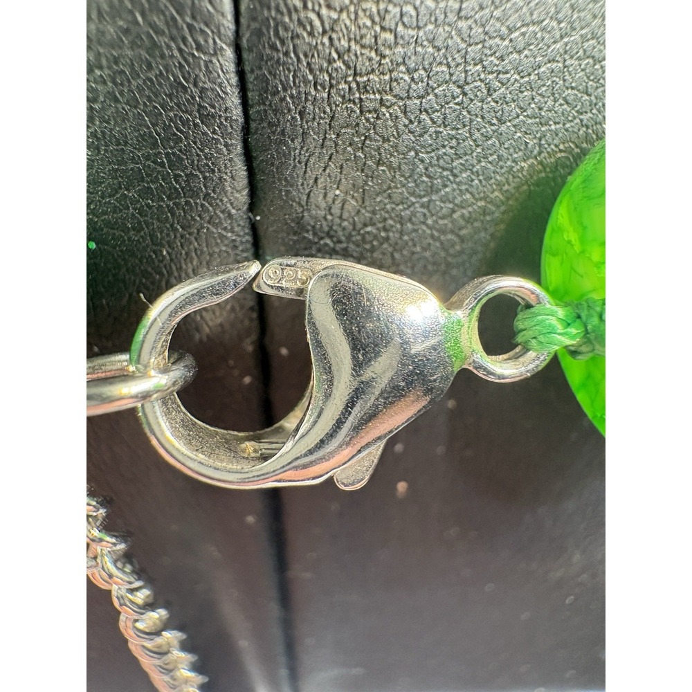 Green Agate Stone Bead Necklace Sterling Silver 18" Marked LUC‎ 925 CN - Picture 6 of 9